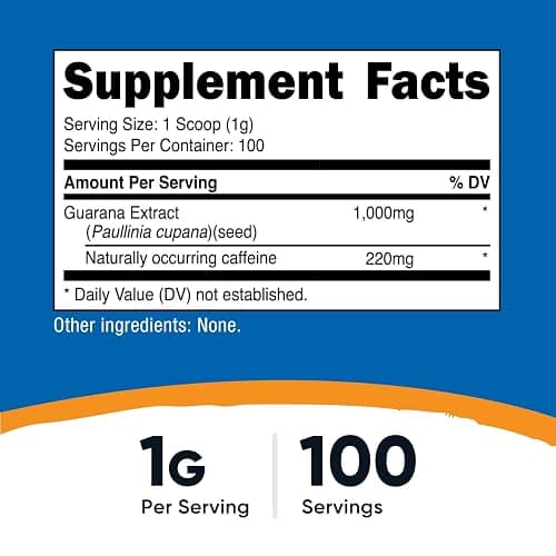 Nutricost Guarana Extract Powder 100 Grams - Natural Brazilian Herbal Caffeine/Energizer Supplement thumbnail 2