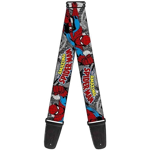 Buckle-Down Guitar Strap - THE AMAZING SPIDER-MAN Stacked Comic Books/Action Poses - 2" Wide - 29-54" Length | The Amazing Spider Man Stacked Comic Books Action Poses Acoustic Electric Bass - Image 1