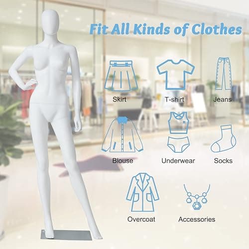 6 FT Female Mannequin Dress Form Display - Manikin Torso Stand Realistic Full Body Mannequin for Retail Clothing Shops, Halloween Christmas Cosplay, White (No.2) thumbnail 5