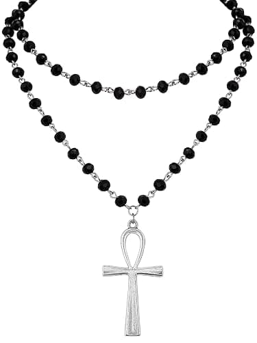 Sacina Layered Black Ankh Cross Choker, Beaded Choker, Gothic Emo Punk Grunge Necklace, Goth Jewelry, Halloween Christmas Jewelry Gift for Women - Image 1