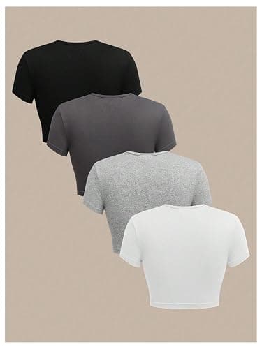 SOLY HUX Women's Basic T-Shirts Crew Neck Short Sleeve Fitted Tees 4 Packs Crop Tops thumbnail 2