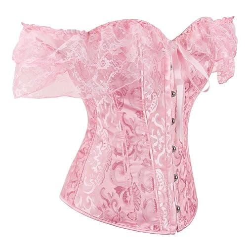 Corset Top for Women Renaissance Overbust Lace Up Bustier Corset Tops | Off Shoulder Floral Corset Top with Lace Sleeves for Renaissance Fair, Gothic, Steampunk, Pirate, Fairy, Halloween Costumes thumbnail 8