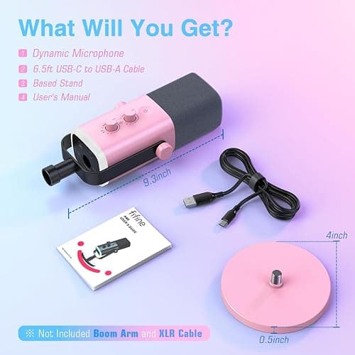 FIFINE XLR/USB Microphone, Gaming Recording PC Microphone with Headphones Jack, Mute Button, Dynamic RGB Mic for Computer, Streaming Mic for Podcasting Voice-Over YouTube Video-AmpliGame AM8 Pink thumbnail 7