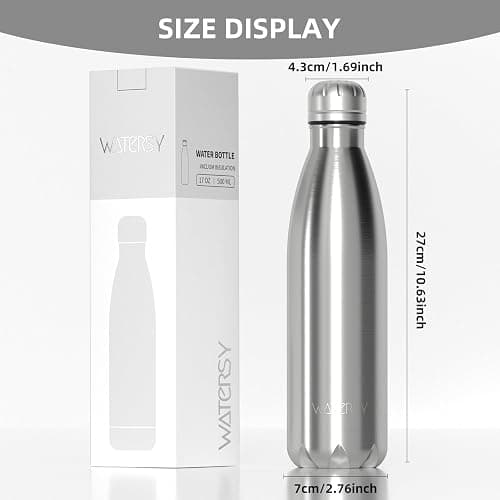 WATERSY Gourde Isotherme en Acier Inoxydable à Double paroi en Métal pour Garder au Froid Pendant 24 Heures et au Chaud Pendant 12 Heures - Bouteille de Sport en métal sans BPA - 500 ml thumbnail 2