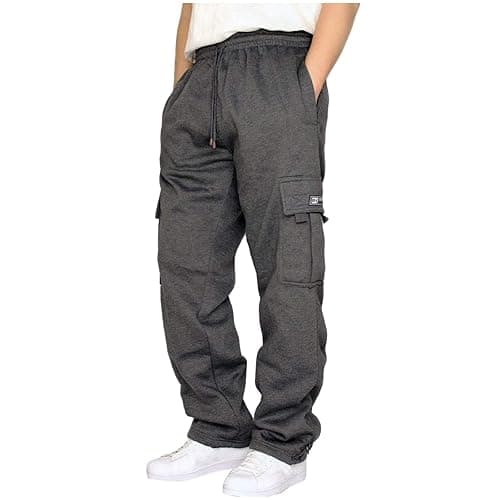 Lasjixion Men's Cargo Sweatpants Open Bottom Fleece Hiking Jogger Cargo Sweatpants for Men with Pockets - Image 1