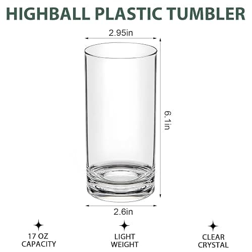 RÉΑLWÁY 17 Oz Plastic Tumblers Set of 12, Clear Plastic Drinking Glasses, Plastic Cups Reusable, Highball Glasses Drinking Set for Kitchen Poolside Patio,Dishwasher-Safe, Shatterproof, BPA-Free thumbnail 3