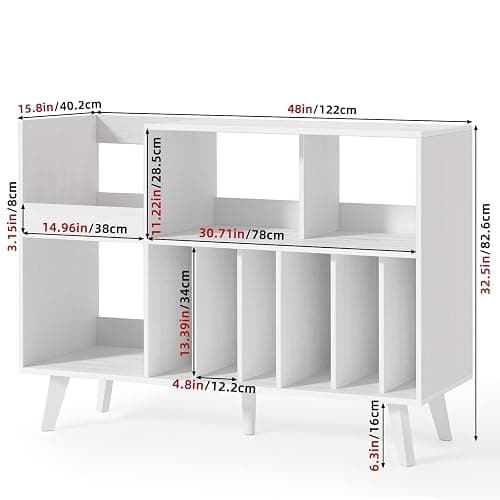 LELELINKY Large Record Player Stand, 48''Turntable Stand with Storage, Vinyl Record Holder with Display Area, Record Player Table Holds Up to 450 Albums, Record Stand for Music Room Living Room thumbnail 2