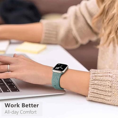 Easuny 8 Pack Bands for Women Compatible with Apple Watch 40mm 41mm 38mm 42mm 44mm 45mm 46mm 49mm iWatch Series 11 10 9 8 7 6 5 4 3 Ultra SE 3 SE 2nd, Soft Silicone Floral Engraved Dressy Wrist Straps thumbnail 6