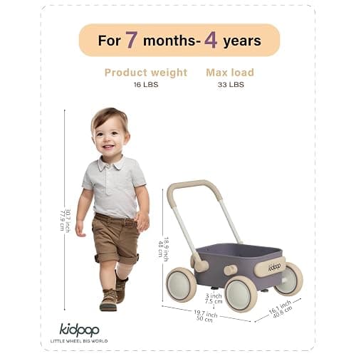 Kidpop PULA 2-in-1 Push and Pull-Along Wagon, Baby Push Walker for First Learner from 7 Month to 4 Year, One Year Birthday Gifts, Sturdy and Safe, Indoors and Outdoors (Purple) thumbnail 2