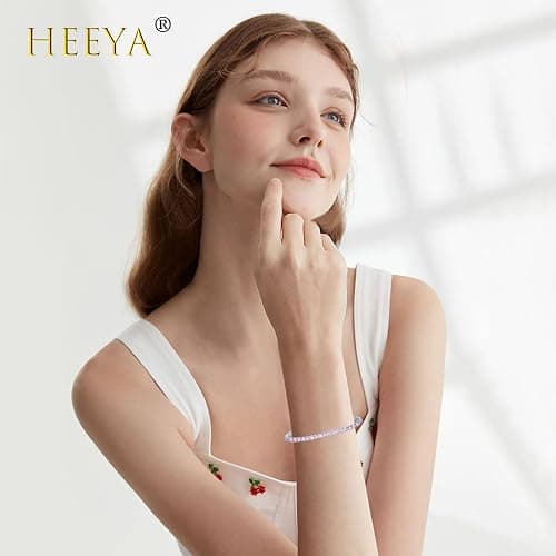 HEEYA Bracelets for Womens Sterling Silver Plated Tennis Bracelets Crystal Slider Women Bracelet Diamond Zirconia Lady Bracelet Birthday Gifts for Mum Sisters with Cards, Silver/Rose Gold thumbnail 5