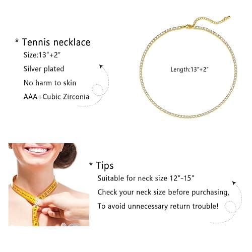 Luxval Tennis Necklace 14K Gold Plated Rhinestone Butterfly Choker Necklaces for women Dainty Zirconia Cut Faux Diamond chain 3mm thumbnail 5