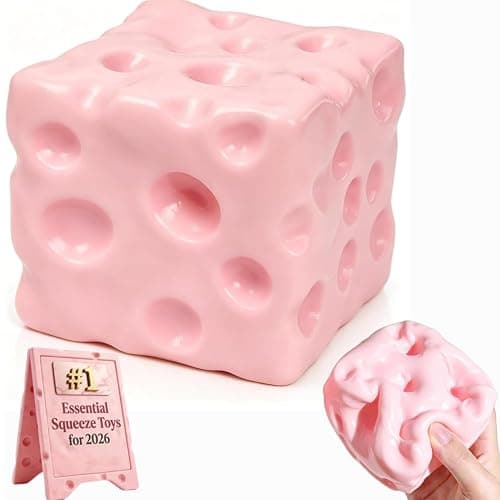 Pink Cheese Squishy, Squeeze Soft Cheese Luck Squishy Skin Slow Rising Sensory Stress & Anxiety Relief Fidget for Adults Gift Novelty Anxiety Calming Desk Party Favors (Cheese-Pink) - Image 1