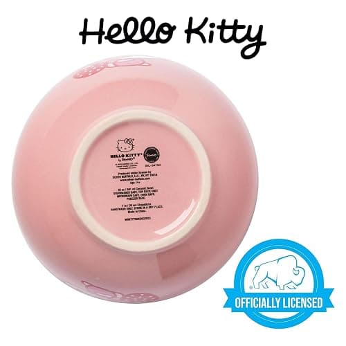 Silver Buffalo Sanrio Hello Kitty Strawberry Milk Japanese Character Ceramic Ramen Noodle Rice Bowl with Chopsticks, Microwave Safe, Pink, 20 Ounces thumbnail 8