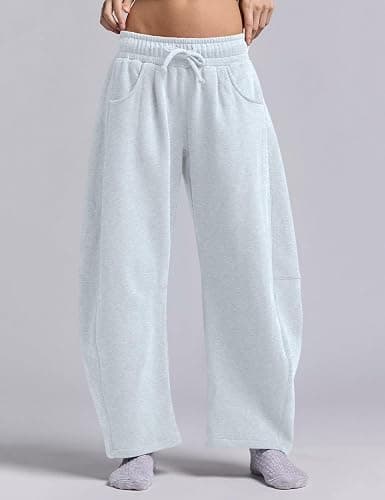 HeSaYep Women's Barrel Leg Ankle Sweatpants Drawstring Wide Leg Lounge Pants Baggy Casual Cotton Sweat Pants with Pockets thumbnail 3
