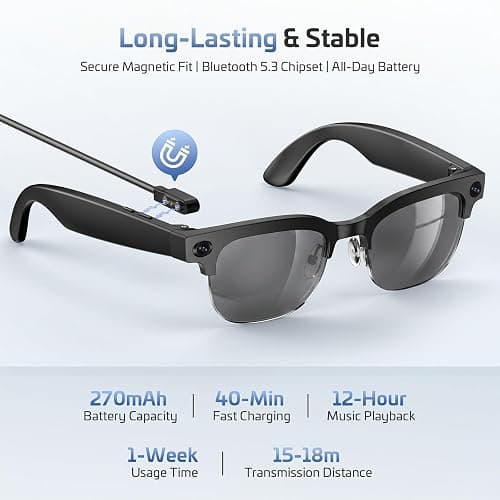 AI Smart Glasses for Men Women,8MP 4K HD Camera Glasses,Supports AI Voice Control/Photo/Video/Audio Recording,Bluetooth Camera Glasses with 133 Translations,IP67 Waterproof for Business & Outdoor thumbnail 8