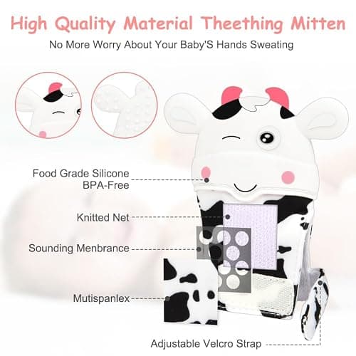 2Pack Silicone Teething Mitt, Cow Baby Teething Toy for 0-6 6-12 Months, Food Grade Silicone Infant Teething Mitten, BPA-Free Baby Chew Toys for Pain Relief, Sucking Needs thumbnail 3