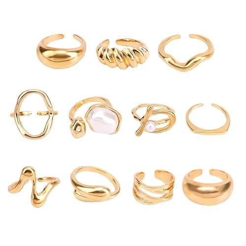 Gold-Tone Plate Chunky Rings for Women | Stackable Open Knuckle Rings, with Multiple Style Trendy Jewelry for Her - Image 1