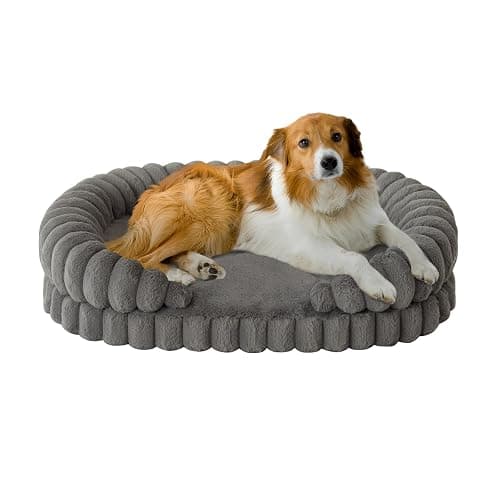 BALANCE Calming Dog Bed for Large Sized Dogs, 36 Inches Oval Washable Pet Bed with Sides, Orthopedic Pet Couch Sofa with Non-Slip Bottom, Gray - Image 1