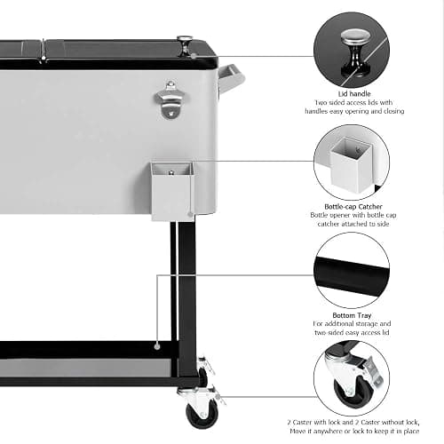 VINGLI Rolling Ice Chest, Portable Patio Party Bar Drink Cooler Cart, with Shelf, Beverage Pool with Bottle Opener thumbnail 4