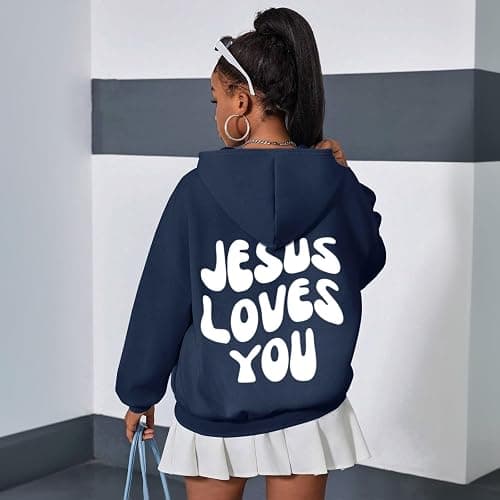 Kelxjia Christian Jesus Loves You Hoodie For Teen Girls Cute Graphic Hoodies Kids Bible Verse Faith Sweatshirt God Pullover thumbnail 3