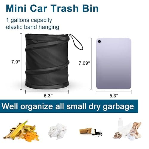 Kincown Car Trash Can, 2 Packs Mini Collapsible Pop-up Car Garbage Can, Waterproof Hanging Car Trash Bag with Velcro, Car Trash Bin, Black thumbnail 5