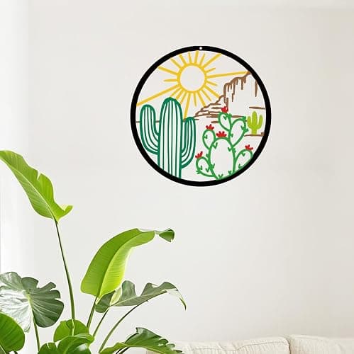 Jidecor Metal Western Cactus Desert Wall Hanging Decor Silhouette Wall Art for Home Living Room Bedroom Kitchen outdoor décor (Colored) thumbnail 5