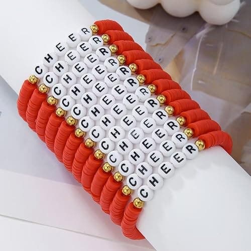A-yeite 12 Pcs Colorful Multilayer Heishi Surfer Polymer Clay Beaded CHEER Stackable Stretch Bracelets Set Y2k Friendship Team Cheer Clay Bracelets for Women Men Game Day Jewelry Gifts thumbnail 2