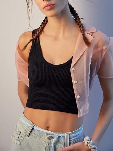 3 Pieces Womens Tank Tops Cute Sexy Going Out Ribbed Summer Tops Black White Crop Tops for Women - Medium - Black White Khaki thumbnail 5