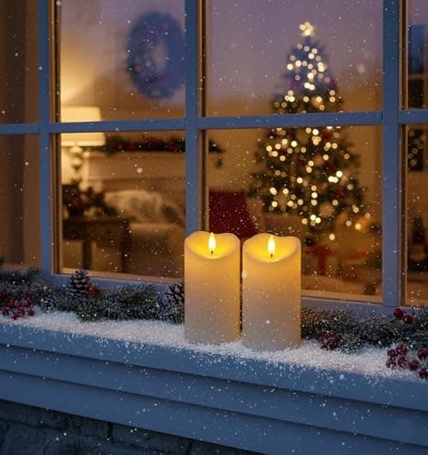 Homemory 6"x3" Outdoor Waterproof Flameless Candles, LED Candles, Battery Operated Candles with Remote and Timers, Electric Fake Plastic Pillar Candles, Ivory White, Set of 2 thumbnail 7