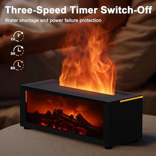 3D Flame Essential Oil Diffuser, 150ml Fireplace Flame Light Humidifier with Timer, Auto-Off Protection, 7 Colors LED Night Light and Remote Control, Aroma Diffuser for Home, Office, Bedroom (Black) thumbnail 4