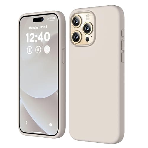 COFFKER Compatible with iPhone 15 Pro Case, Liquid Silicone Case, Full Body Shockproof Protective Cover Slim Thin Phone Case with Soft Anti-Scratch Microfiber Lining, 6.1 inch-Stone - Image 1