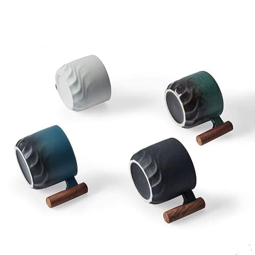 BlogBlog Ceramic Espresso Cups with Wooden Handle Espresso Shot Cups Ceramic Tea Cups Porcelain Demitasse Cups for Coffee or Tea, 3oz (green, 2) thumbnail 6