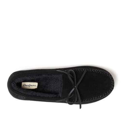 Dearfoams mens Hudson Genuine Suede Memory Foam Moccasin With Tie Slipper thumbnail 4