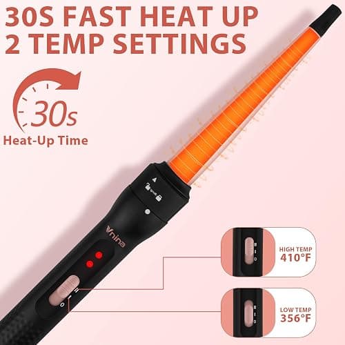 5 in 1 Curling Iron Set, 3 Barrel Curling Iron Set with Curling Brush (1.5 inch),4 Interchangeable Ceramic Curling Wand (0.5-1.25"), Instant Heat Up, 2 Temps Setting, with Comb & Glove & 2 Hair Clips thumbnail 6