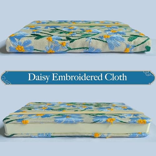 ipoul A5 Notebook, Flower Journal, Embroidered Notebook, 8"x6", Hardcover, Lay Flat, Lined, Wide Ruled Paper, Personalized Notebook, Pretty Journal, Daisy Gifts for Women, Blue, with Elastic Band thumbnail 3