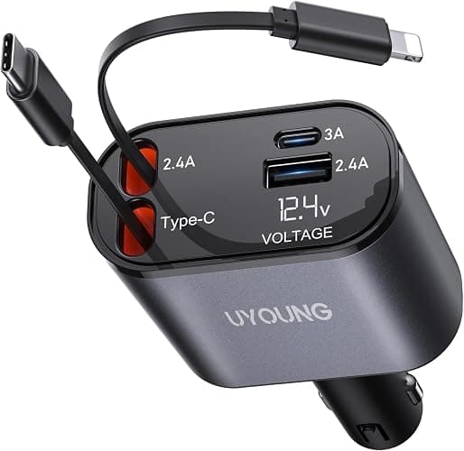 iPhone Car Charger, Retractable Fast Car Phone Charger 100w for CarPlay, 4 in 1 Car Charger Adapter with 2 Cables 31.5 Inch and 2 USB Ports, Compatible with iPhone 17/16/15/14/13/12/11 Pro/Samsung - Image 1