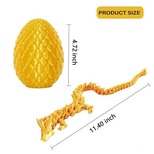 Dragon Eggs with Dragon Inside, 3D Printed Surprise Funny Gifts for Kids, Articulated Fidget Toys for Adults, Ideal Easter Basket Stuffers, Unique 3D Dragons Collectibles(Silk Gold) thumbnail 2