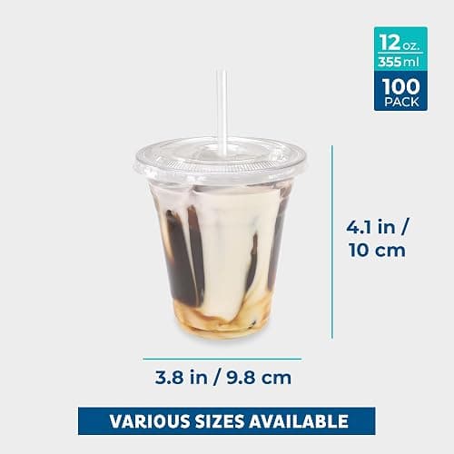 Freshware 12 oz Clear Disposable Plastic Cups with Flat Lids and Straws, 100 Pack Clear Plastic Cups Tumblers, Heavy-duty Party Glasses, Disposable Cups for Thanksgiving, Halloween, Christmas Party thumbnail 3