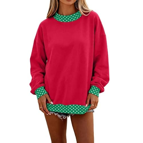 Polka Dot Mock Neck Sweatshirt Women Oversized Cute Fall Baggy Sweatshirt | No Hood, Casual, Long Sleeve, Loose Fit, Cozy, Soft, Hoodless Hoodies, Cotton Sweaters, Sudaderas Para Mujer, Fall Fashion - Image 1