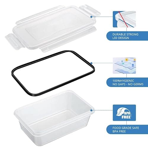 Ordeluxe Lot de 10 x 1L Boite Rangement Cuisine, boite hermetique alimentaire, Boite Alimentaire Plastique Cuisine, Sans BPA, Adaptés au Micro-ondes, au Congélateur et au Lave-vaisselle thumbnail 3