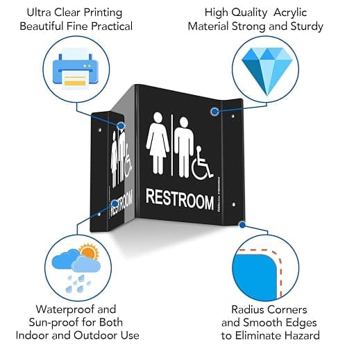 Faittoo Restroom Sign, Bathroom Signs, (2 Pack) 6 x 8 Inches Acrylic Sign, for Office or Business Bathroom and Toilet Door or Wall Decor, Indoor Outdoor Use, Black (Men and women with Handicap) thumbnail 3