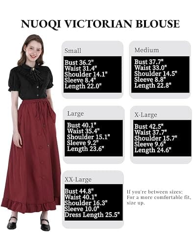 Nuoqi Victorian Blouse Women Black Ruffle Edwardian Shirt Short Cotton 1800s Vintage Top with Bow thumbnail 5