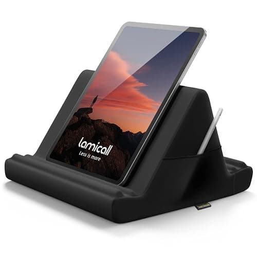 Lamicall Tablet Pillow Holder Stand - Tablet Pillow Soft Pad Dock for Lap, Bed and Desk with Pocket & 4 Viewing Angles, for iPad Pro 13, 11, 12.9, Air, Mini, Kindle, iPhone, 4-13" Devices, Black - Image 1