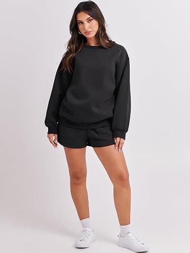 ANRABESS Women 2 Piece Outfits Sweat Shorts Sets 2025 Oversized Casual Lounge Matching Set Sweatsuit Tracksuit Fall Clothes thumbnail 4