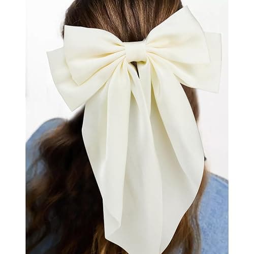 VELSCRUN 3Pcs Hair Bows for Women White Hair Bow Pink Hair Bow Purple Big Hair Bows Clips for Girls Silky Satin Large Hair Ribbons Oversized Long Tail Hair Bows Hair Barrettes Hair Accessories Gifts thumbnail 4