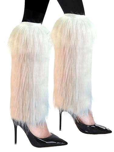 FHQHTH Fuzzy Faux Fur Leg Warmers Fur Heels Long Boots Cuff Cover has Elasticity One Pair Dionysia Boot cover Carnival 18" - Green thumbnail 4