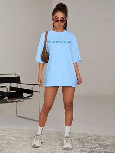 BANGELY Faith Over Fear Shirt Women Graphic Shirts Oversized Workout Gym Christian Religious Tees Drop Shoulder Tee Tops thumbnail 5