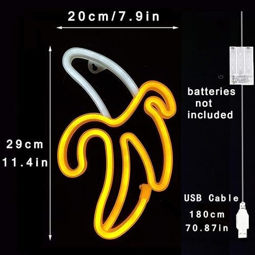 ENUOLI Banana Neon Signs,Banana Neon Light 11.4"x7.9" inch LED Neon Lights for Wall Decor,USB/Battery Powered Night Lamps Light Up Signs for Christmas,Birthday Party, Kids Living Room,Home Decor thumbnail 2