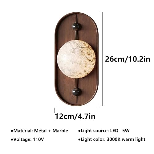JIANGXMF Retro Industrial Farmhouse Interior Wall Sconce, Round Marble Lampshade Wall Light, Marble with Texture Wall Lamps, 5W Warm Light LED Wall Mount Lamp, Hotel Atmosphere Decorative Lamp thumbnail 2