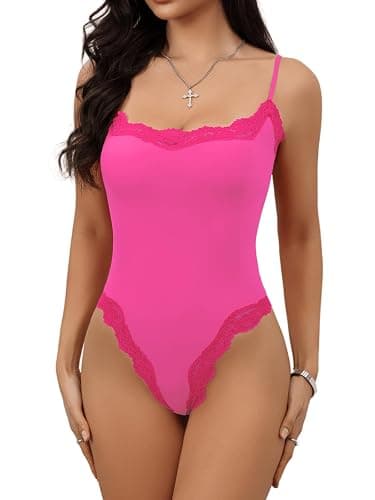 Starrylion Lace Body Suit Square Neck Tops for Women Sleeveless Spaghetti Strap Tank Top Bodysuits for Women Sexy Jumpsuit - Image 1